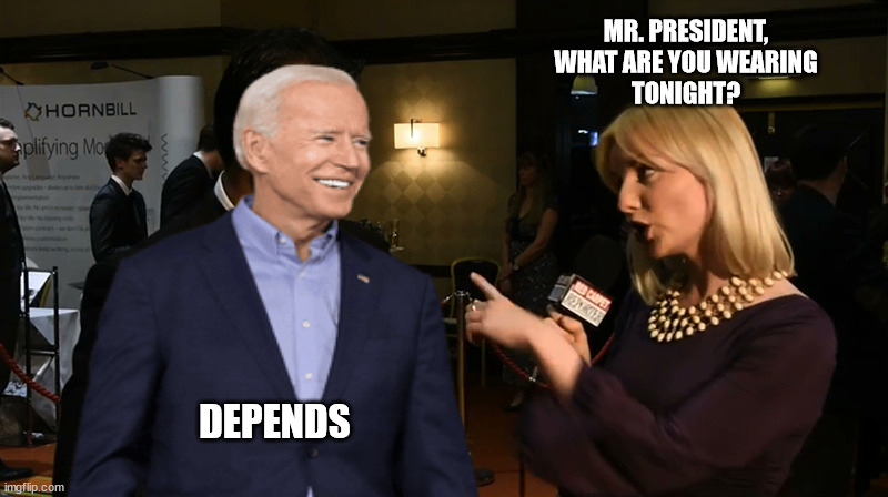 Red Carpet Interview | MR. PRESIDENT,
WHAT ARE YOU WEARING
TONIGHT? DEPENDS | image tagged in joe biden,oscars | made w/ Imgflip meme maker