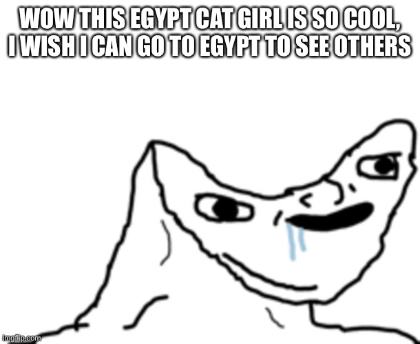 Canoe head wojak | WOW THIS EGYPT CAT GIRL IS SO COOL, I WISH I CAN GO TO EGYPT TO SEE OTHERS | image tagged in canoe head wojak | made w/ Imgflip meme maker