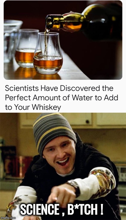 For the benefit of all Mankind | SCIENCE , B*TCH ! | image tagged in aaron paul yeah science,whiskey,water,when x just right,blinded by science,i could use a drink | made w/ Imgflip meme maker