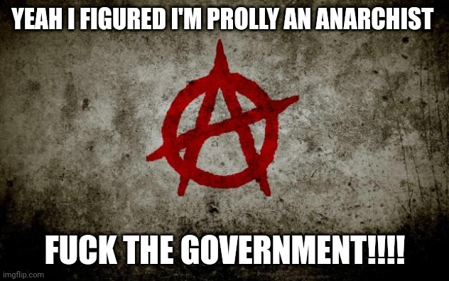 anarchy  | YEAH I FIGURED I'M PROLLY AN ANARCHIST; FUCK THE GOVERNMENT!!!! | image tagged in anarchy | made w/ Imgflip meme maker