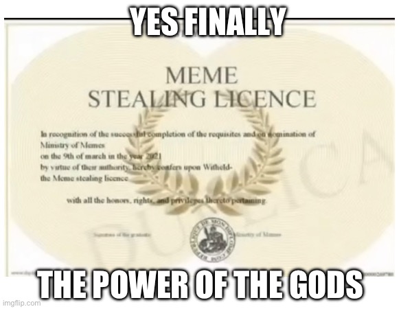 Yes power | YES FINALLY; THE POWER OF THE GODS | image tagged in funny | made w/ Imgflip meme maker