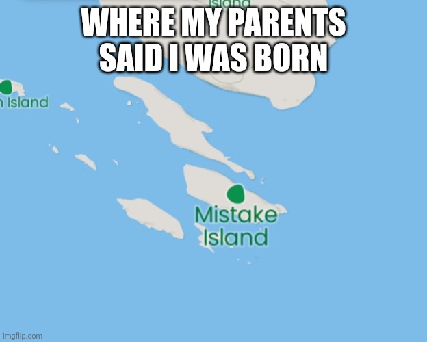 I knew it | WHERE MY PARENTS SAID I WAS BORN | image tagged in mistake island | made w/ Imgflip meme maker