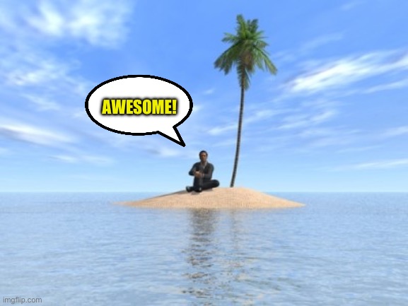 Desert island | AWESOME! | image tagged in desert island | made w/ Imgflip meme maker