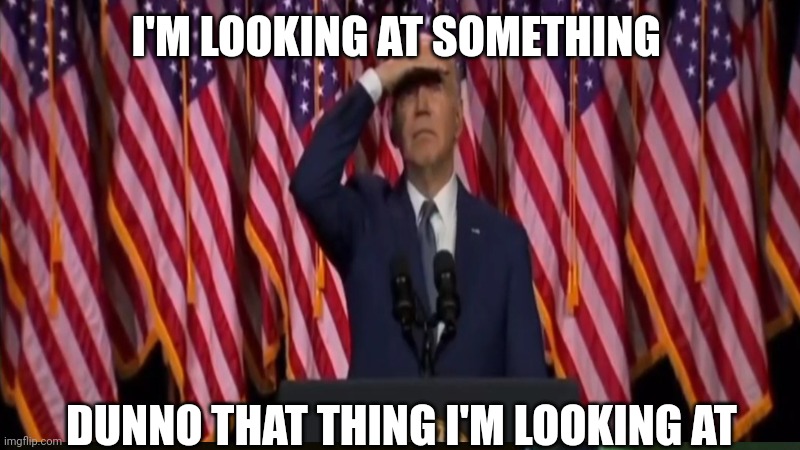 Biden Looking at something | I'M LOOKING AT SOMETHING; DUNNO THAT THING I'M LOOKING AT | image tagged in memes,biden,joe biden | made w/ Imgflip meme maker