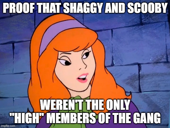 Daphne Toked | PROOF THAT SHAGGY AND SCOOBY; WEREN'T THE ONLY "HIGH" MEMBERS OF THE GANG | image tagged in classic cartoons,scooby doo | made w/ Imgflip meme maker