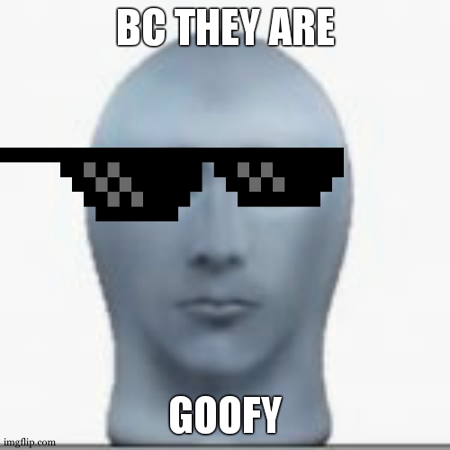 Front facing meme man | BC THEY ARE GOOFY | image tagged in front facing meme man | made w/ Imgflip meme maker