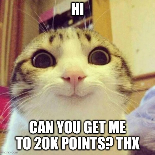 I'M SO CLOSE I'M 1k POINTS AWAY | HI; CAN YOU GET ME TO 20K POINTS? THX | image tagged in memes,smiling cat | made w/ Imgflip meme maker