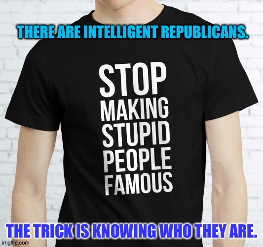It's like the GOP is afraid of intelligence. | THERE ARE INTELLIGENT REPUBLICANS. THE TRICK IS KNOWING WHO THEY ARE. | image tagged in t shirt | made w/ Imgflip meme maker