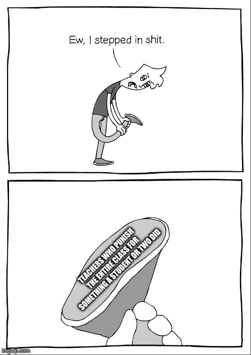 Eww I stepped in Meme | TEACHERS WHO PUNISH THE ENTIRE CLASS FOR SOMETHING A STUDENT OR TWO DID | image tagged in eww i stepped in meme | made w/ Imgflip meme maker