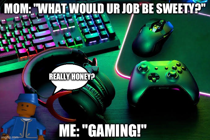 What its true? | MOM: "WHAT WOULD UR JOB BE SWEETY?"; REALLY HONEY? ME: "GAMING!" | image tagged in really | made w/ Imgflip meme maker