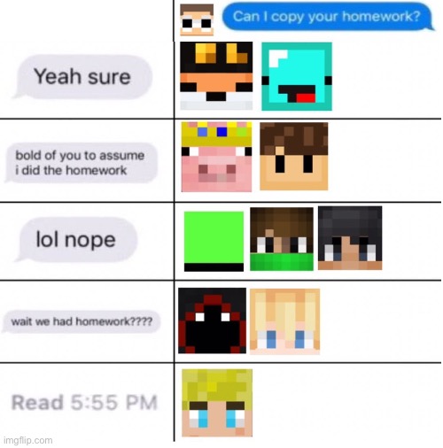 Philza would be like lol naw bro | image tagged in dream smp,homework | made w/ Imgflip meme maker