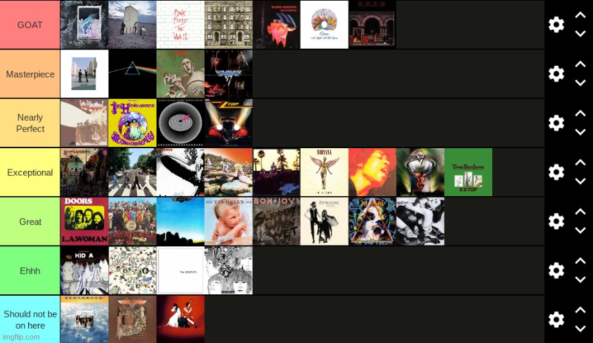 Greatest Albums Tier List  (TRIGGER WARNING: Aerosmith Fans) | image tagged in rock | made w/ Imgflip meme maker