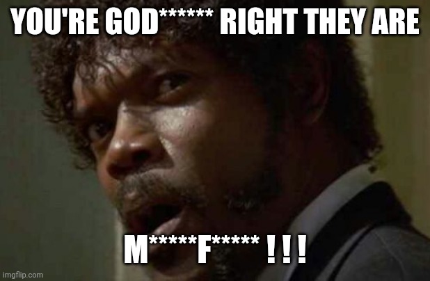 Samuel Jackson Glance Meme | YOU'RE GOD****** RIGHT THEY ARE M*****F***** ! ! ! | image tagged in memes,samuel jackson glance | made w/ Imgflip meme maker