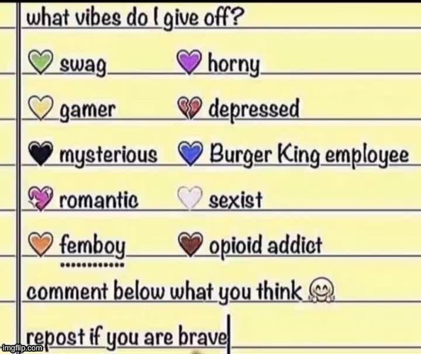 trend | image tagged in what vibe do i give off | made w/ Imgflip meme maker