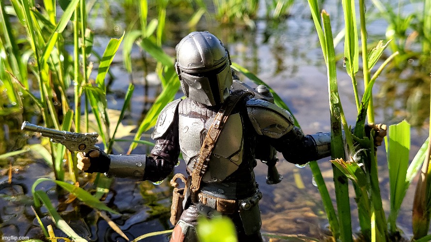 Toy Mandalorian picture in water. (full picture in coments) | made w/ Imgflip meme maker