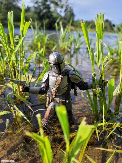 Toy Mandalorian in water. (toy picture) (edited version in the comments) | made w/ Imgflip meme maker