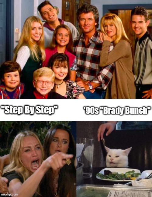 I'm sure other people made that same comparison. | '90s "Brady Bunch"; "Step By Step" | image tagged in memes,woman yelling at cat,step by step,sitcoms,abc,throwback thursday | made w/ Imgflip meme maker