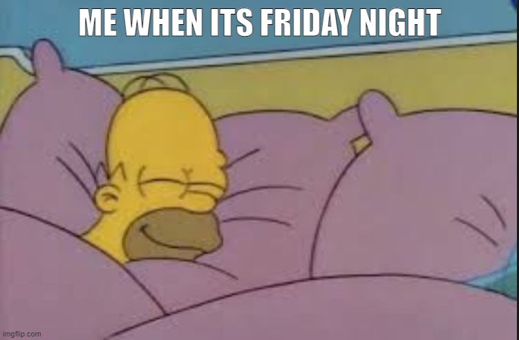 yes i sleep | ME WHEN ITS FRIDAY NIGHT | image tagged in how i sleep homer simpson | made w/ Imgflip meme maker
