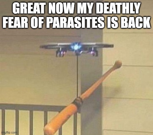 Attack drone | GREAT NOW MY DEATHLY FEAR OF PARASITES IS BACK | image tagged in attack drone | made w/ Imgflip meme maker