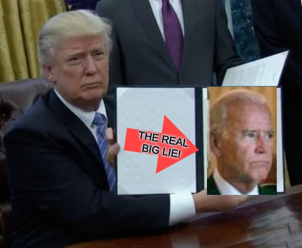this country is an embarrassment | THE REAL BIG LIE! | image tagged in memes,trump bill signing,trump won,voter fraud,this country is an embarrassment | made w/ Imgflip meme maker