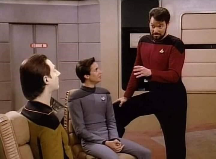 DATA AND WESLEY LISTEN TO RIKER Blank Meme Template
