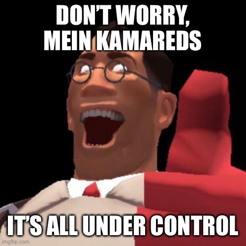 TF2 Medic | DON’T WORRY, MEIN KAMAREDS IT’S ALL UNDER CONTROL | image tagged in tf2 medic | made w/ Imgflip meme maker