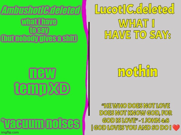 Ambush and Luc shared temp | nothin; new temp 𝗫𝗗 | image tagged in ambush and luc shared temp | made w/ Imgflip meme maker