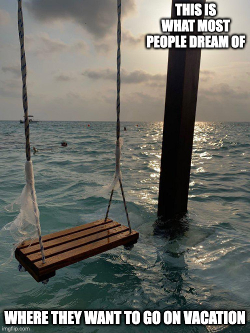Swings Above the Ocean | THIS IS WHAT MOST PEOPLE DREAM OF; WHERE THEY WANT TO GO ON VACATION | image tagged in swing,memes | made w/ Imgflip meme maker