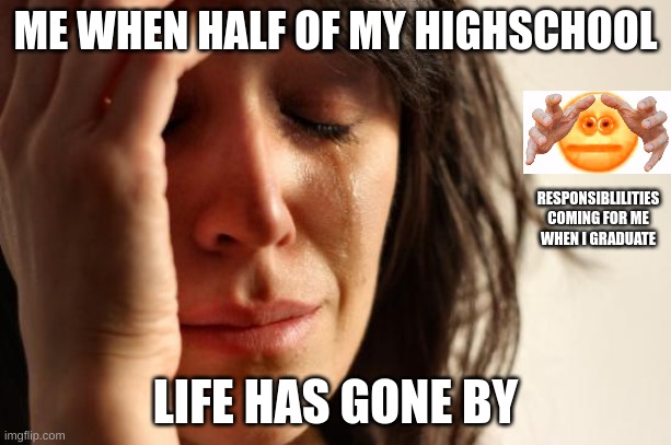 First World Problems | ME WHEN HALF OF MY HIGHSCHOOL; RESPONSIBLILITIES COMING FOR ME WHEN I GRADUATE; LIFE HAS GONE BY | image tagged in memes,first world problems,high expectations asian father,highschool,gamer,minecraft | made w/ Imgflip meme maker