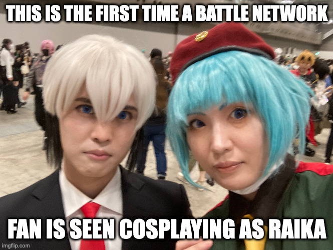 Raika Cosplayer in Anime Con | THIS IS THE FIRST TIME A BATTLE NETWORK; FAN IS SEEN COSPLAYING AS RAIKA | image tagged in megaman,cosplay,megaman battle network,eugene chaud,raika,memes | made w/ Imgflip meme maker