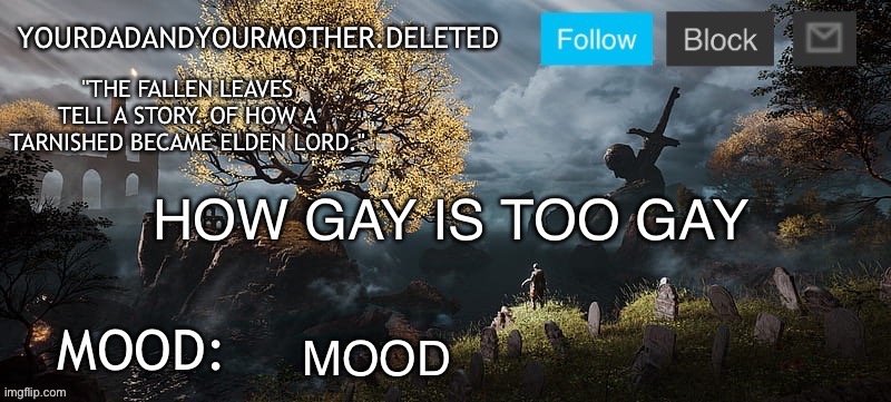 YourMotherAndYourDad announcement template | HOW GAY IS TOO GAY; MOOD | image tagged in yourmotherandyourdad announcement template | made w/ Imgflip meme maker