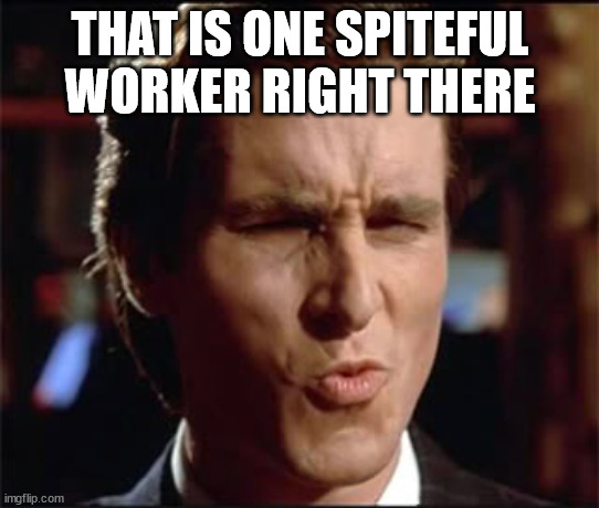 American Psycho Ooft | THAT IS ONE SPITEFUL WORKER RIGHT THERE | image tagged in american psycho ooft | made w/ Imgflip meme maker