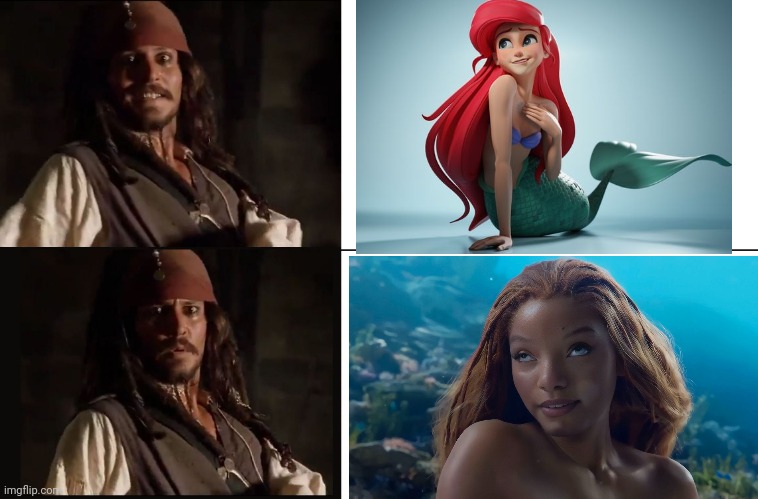 IT'S A SEA MONSTER! | image tagged in jack sparrow yes no,ariel,the little mermaid,pirates,jack sparrow,pirates of the caribbean | made w/ Imgflip meme maker