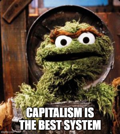 Oscar the Grouch | CAPITALISM IS THE BEST SYSTEM | image tagged in oscar the grouch | made w/ Imgflip meme maker