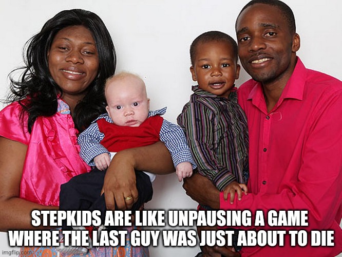 STEPKIDS ARE LIKE UNPAUSING A GAME
 WHERE THE LAST GUY WAS JUST ABOUT TO DIE | image tagged in funny memes | made w/ Imgflip meme maker