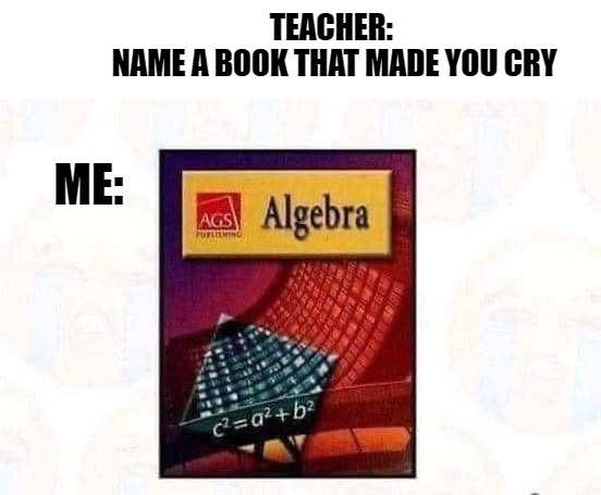 Name a book that made you cry | TEACHER: 
NAME A BOOK THAT MADE YOU CRY; ME: | image tagged in school,math,kewlew | made w/ Imgflip meme maker
