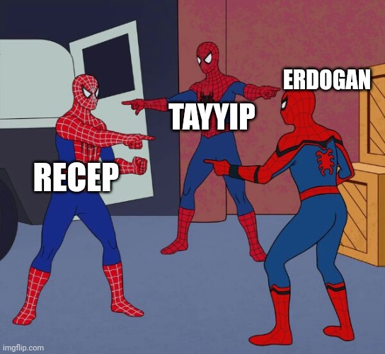 Spider Man Triple | ERDOGAN; TAYYIP; RECEP | image tagged in spider man triple | made w/ Imgflip meme maker