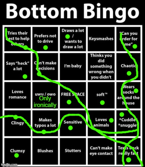 Bottom Bingo | Only ironically | image tagged in bottom bingo | made w/ Imgflip meme maker