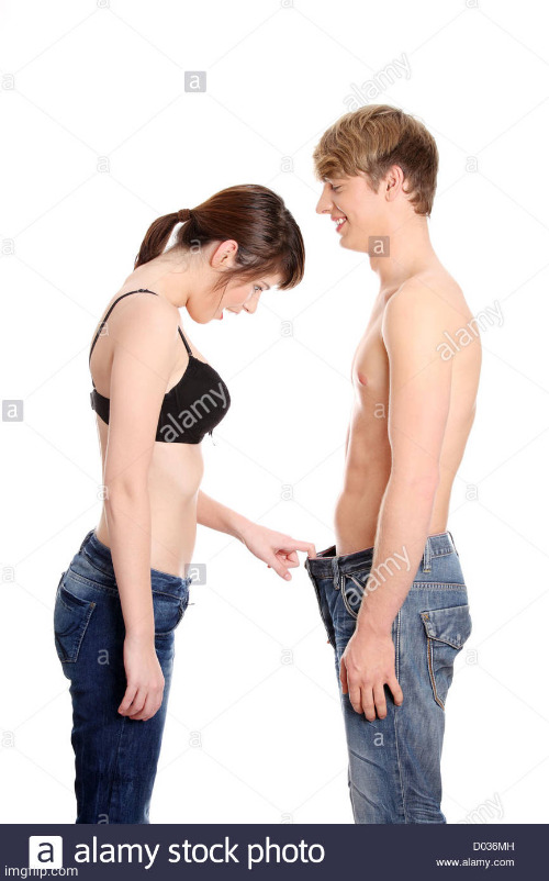 Woman looking in man's pants | image tagged in woman looking in man's pants | made w/ Imgflip meme maker