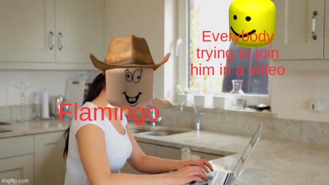 Flamingo when making another Roblox video | Everybody trying to join him in a video; Flamingo | image tagged in flamingo,roblox,memes,funny | made w/ Imgflip meme maker