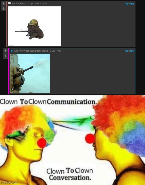 bozos | image tagged in clown to clown conversation | made w/ Imgflip meme maker