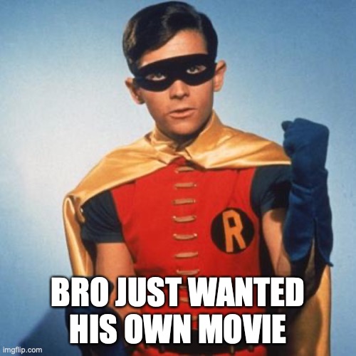 Robin | BRO JUST WANTED HIS OWN MOVIE | image tagged in robin | made w/ Imgflip meme maker