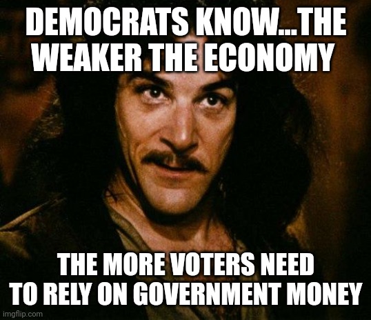 Commie-crats | DEMOCRATS KNOW...THE WEAKER THE ECONOMY; THE MORE VOTERS NEED TO RELY ON GOVERNMENT MONEY | image tagged in memes,inigo montoya | made w/ Imgflip meme maker