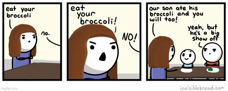 Daily comic- Eat Your Broccoli! | image tagged in broccoli,comics | made w/ Imgflip meme maker