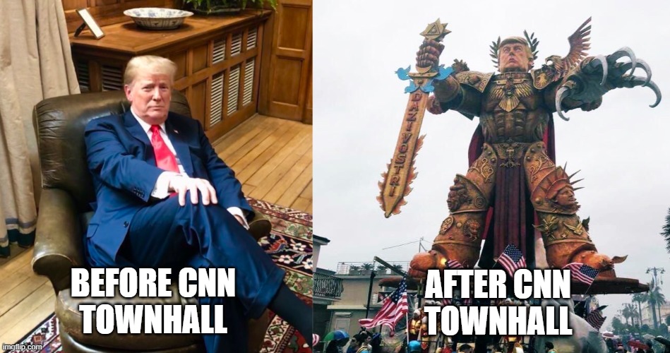 CNN Townhall be like... | AFTER CNN
TOWNHALL; BEFORE CNN
TOWNHALL | image tagged in donald trump,cnn,conservatives,political meme,funny memes | made w/ Imgflip meme maker