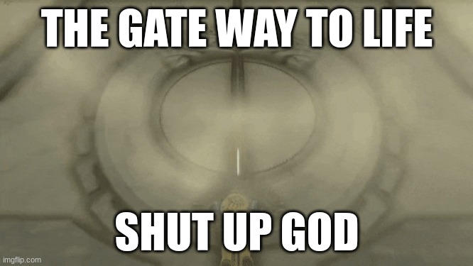 rr | THE GATE WAY TO LIFE; SHUT UP GOD | image tagged in gaming | made w/ Imgflip meme maker