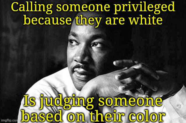 martin Luther King Jr  | Calling someone privileged because they are white; Is judging someone based on their color | image tagged in martin luther king jr | made w/ Imgflip meme maker