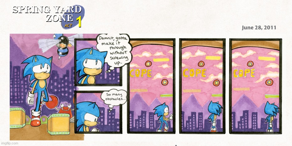 In prototype versions of this zone, the level wishes him "Good Luck" ? | image tagged in comic,sonic,funny,memes | made w/ Imgflip meme maker