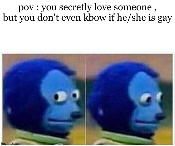 happening to me , and i rlly hope he is gay | pov : you secretly love someone , but you don't even kbow if he/she is gay | image tagged in memes,monkey puppet,gay,lgbtq | made w/ Imgflip meme maker