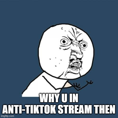 Y U No Meme | WHY U IN ANTI-TIKTOK STREAM THEN | image tagged in memes,y u no | made w/ Imgflip meme maker